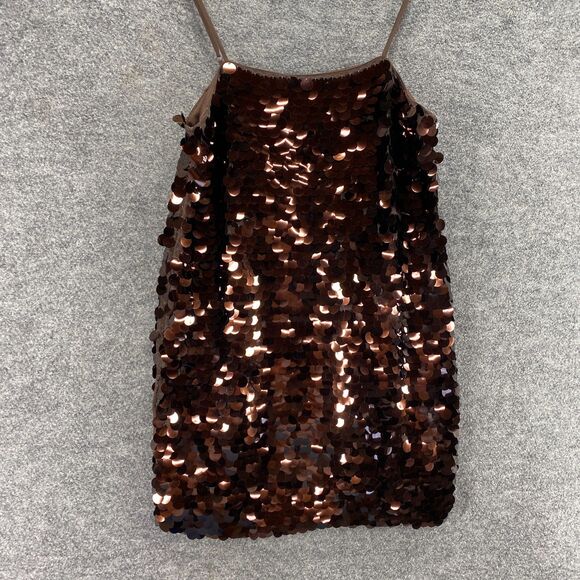 New A New Day Dress Women M Medium Brown Shift Short Sequin Sleeveless Lined - Picture 4 of 11
